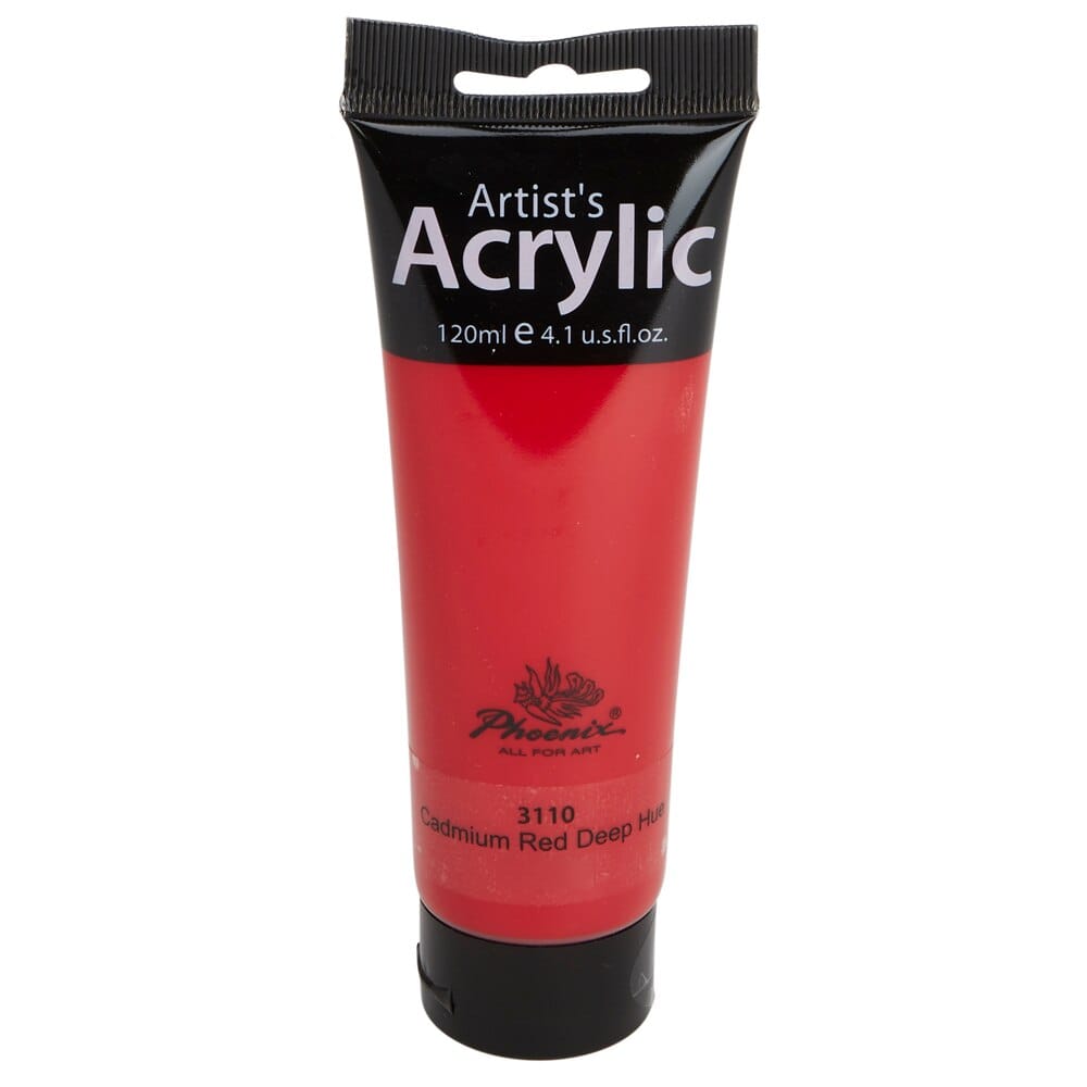 Phoenix Artist's Acrylic Paint, Cadmium Red Deep Hue, 120 ml