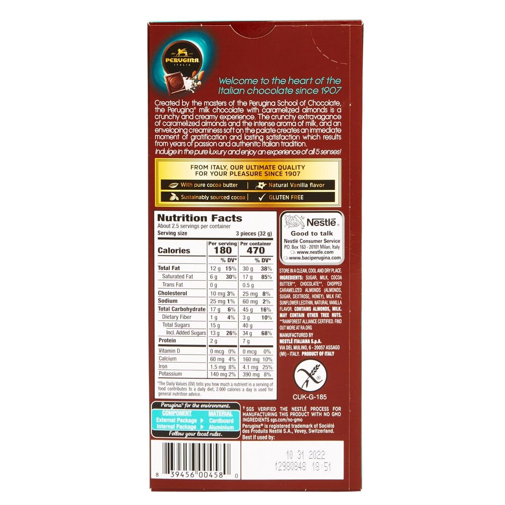Perugina Milk Chocolate with Caramelized Almonds, 3 oz