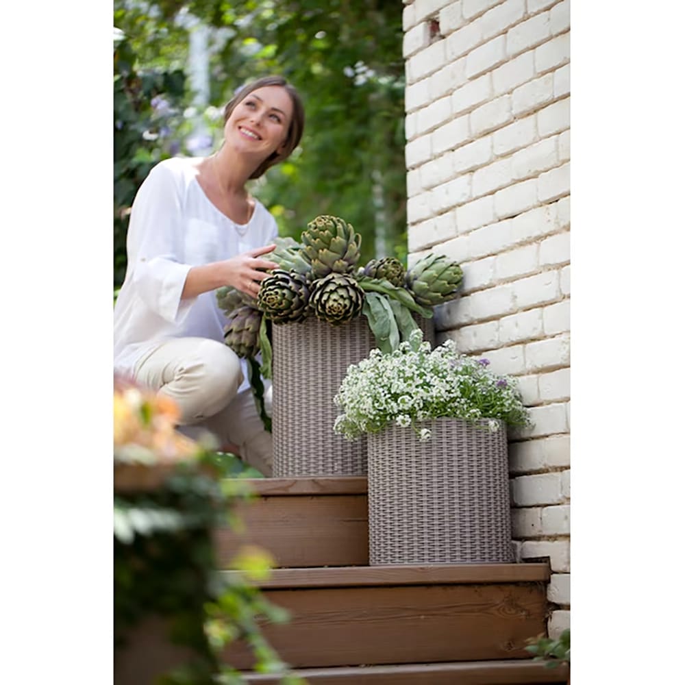 Keter Round Resin Indoor/Outdoor Self Watering Planter, Taupe, Set of 3