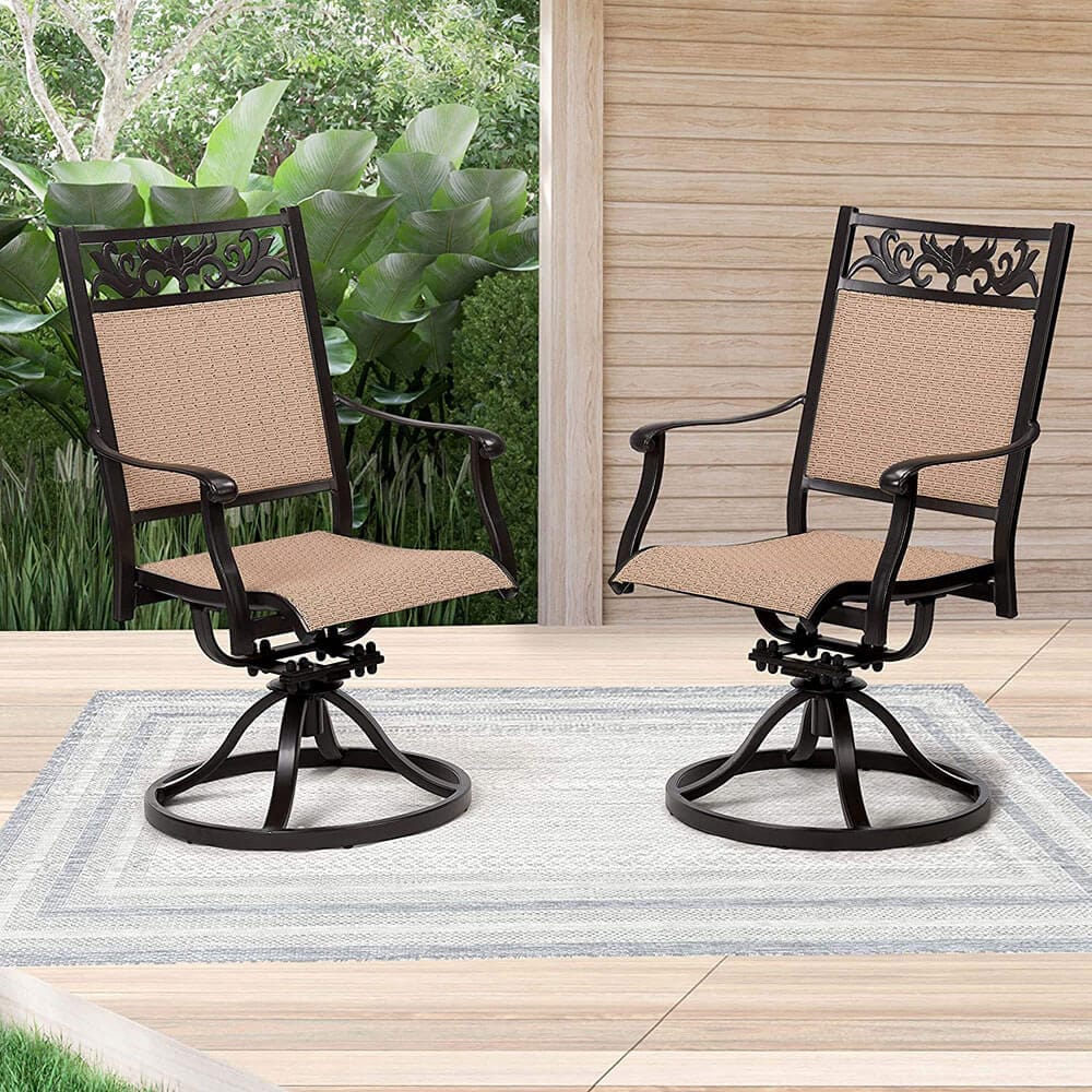Laurel Canyon Outdoor High-Back Patio Swivel Dining Chairs, Set of 2, Dark Brown