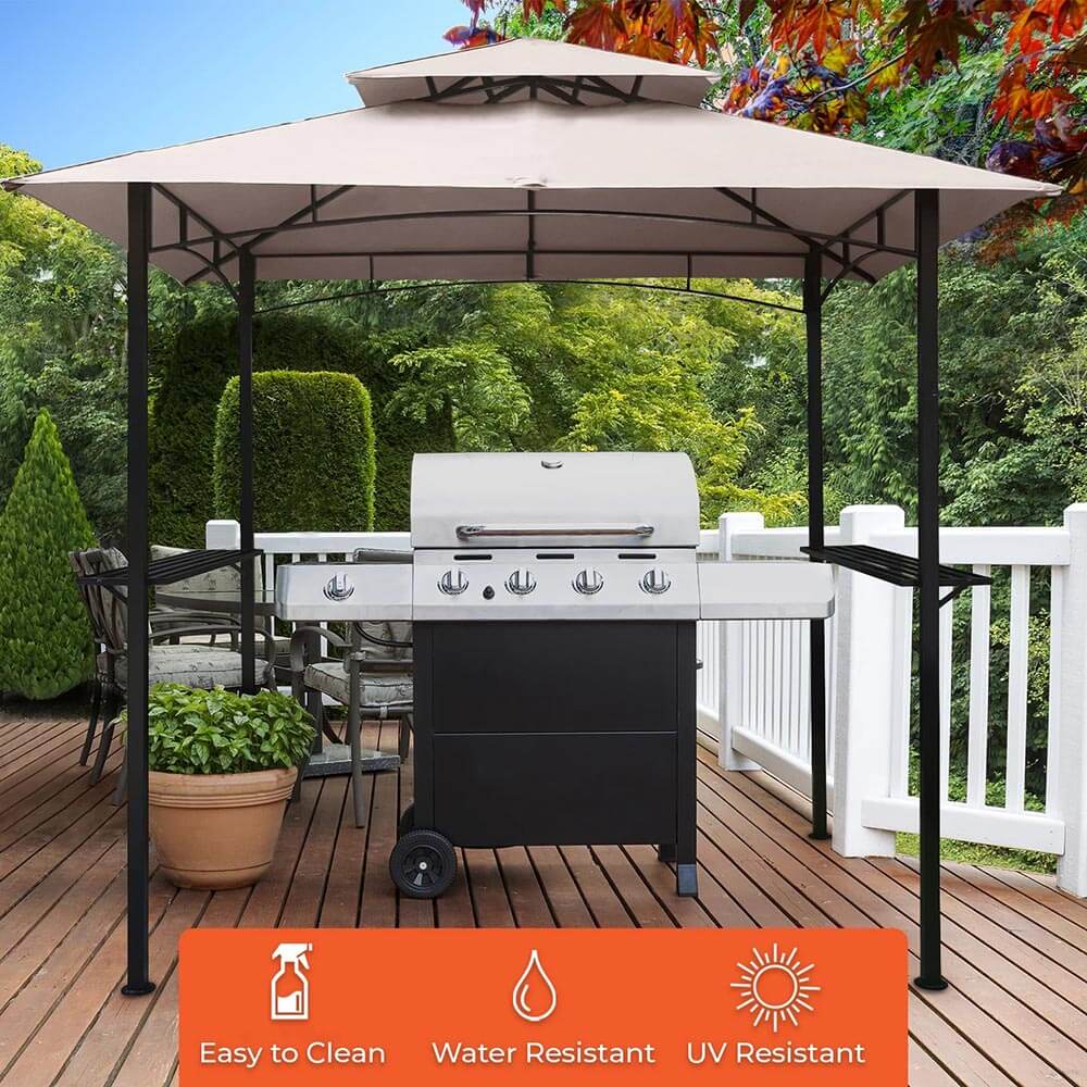 2-Tier Vented 8' x 5' Steel Grill Gazebo, Beige