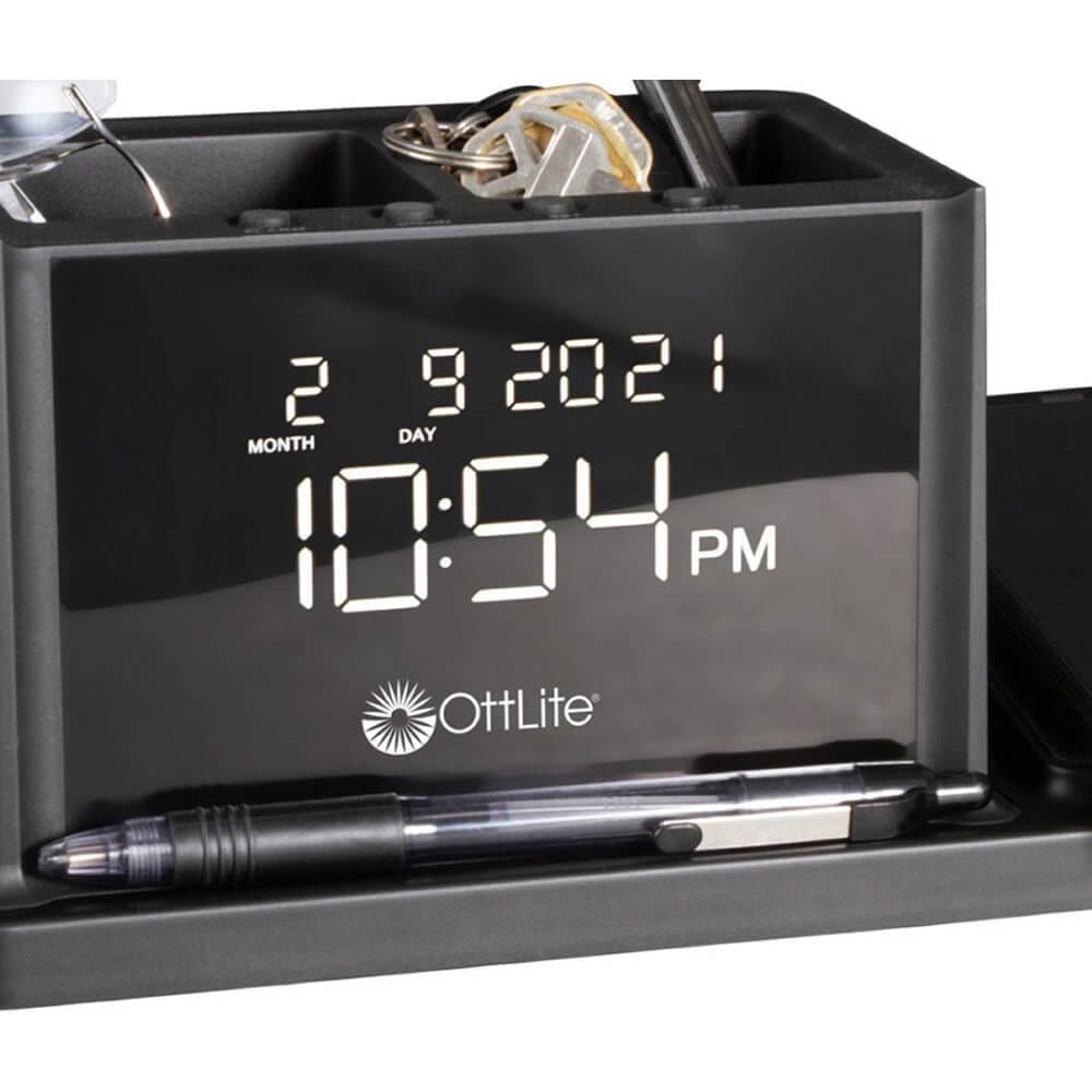 OttLite LCD Digital Alarm Clock with Organizer & Wireless Charging