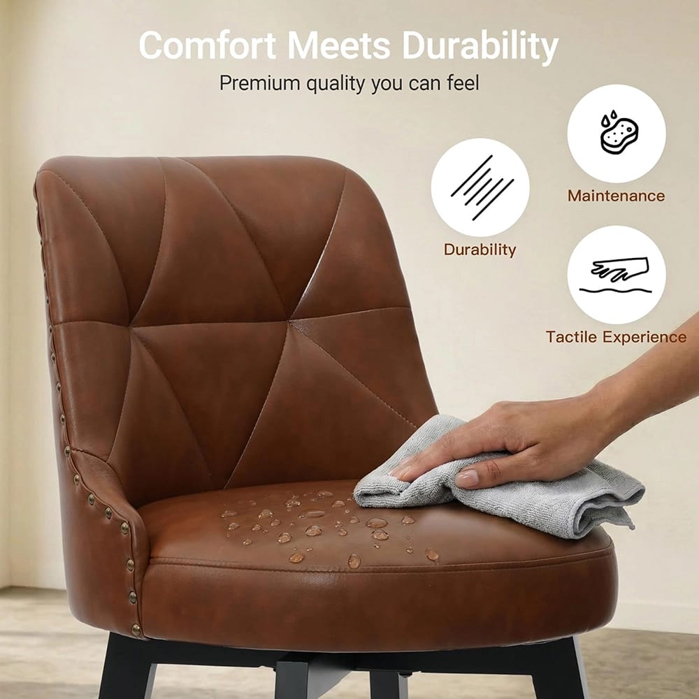 Polarisys 26" Faux Leather Swivel Bar Stool, Brown, Set of 2