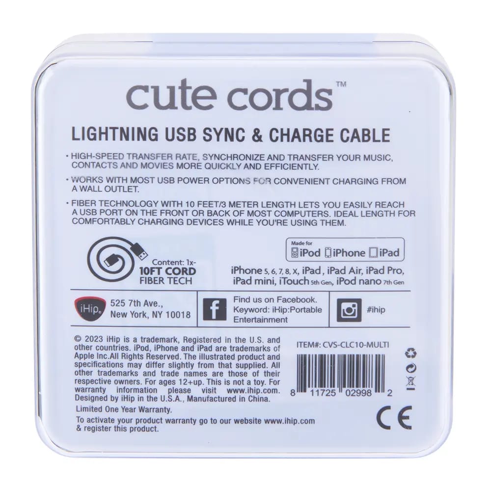 Cute Cords Braided Lightning Cable, 10 ft.