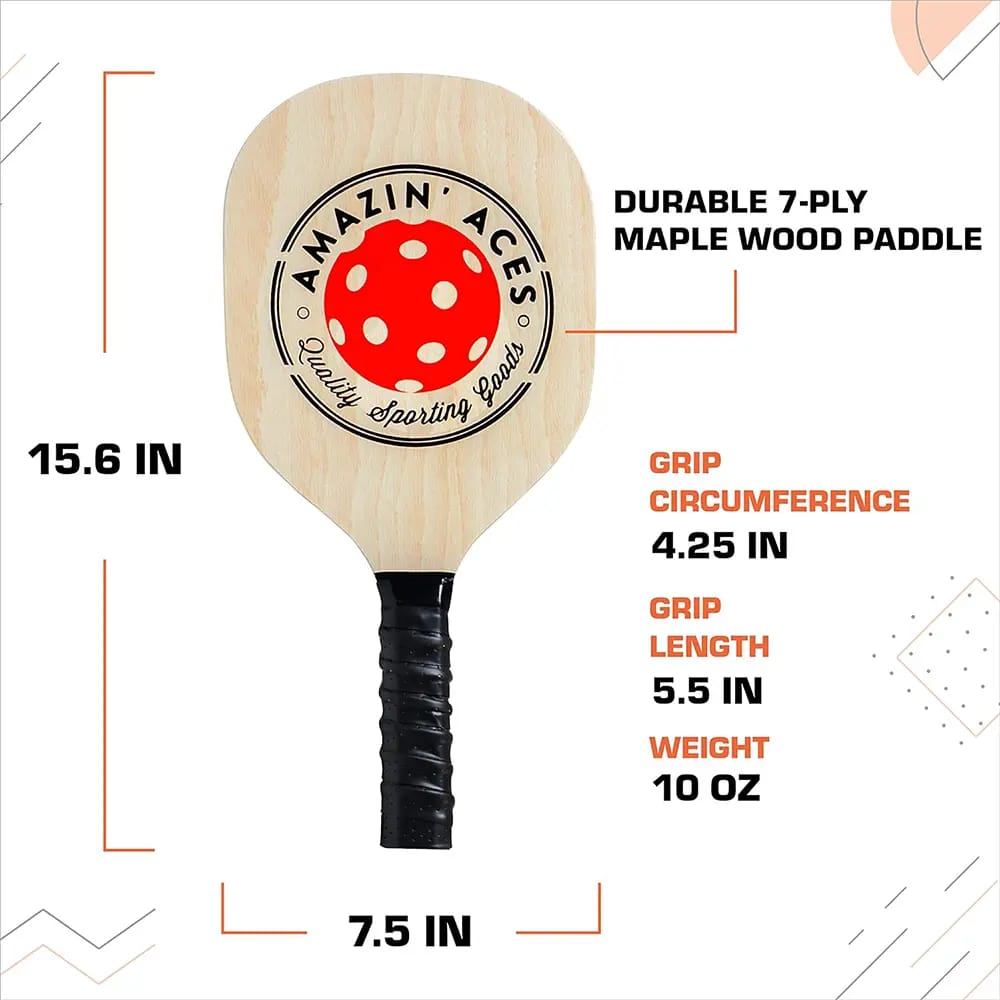 Amazin' Aces Classic Wood Pickleball Paddle Set, Set of 4