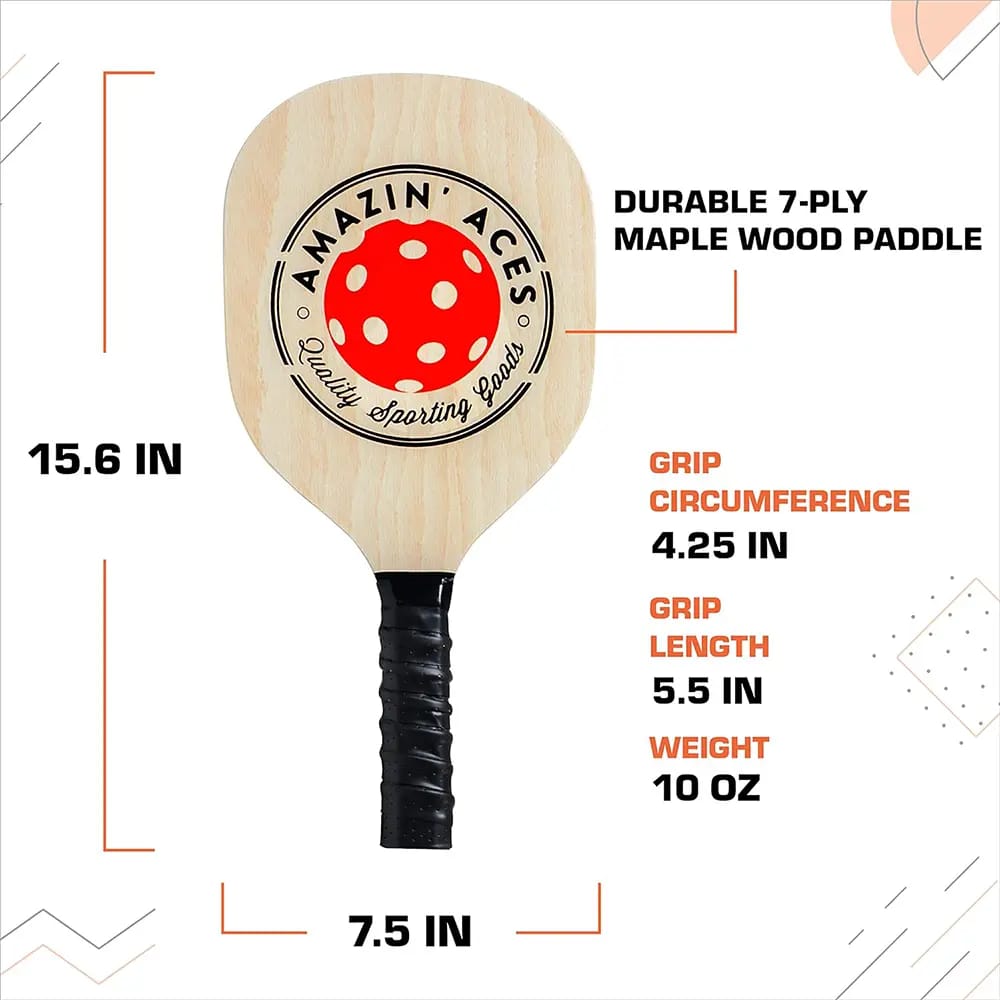 Amazin' Aces Classic Wood Pickleball Paddle Set, Set of 4