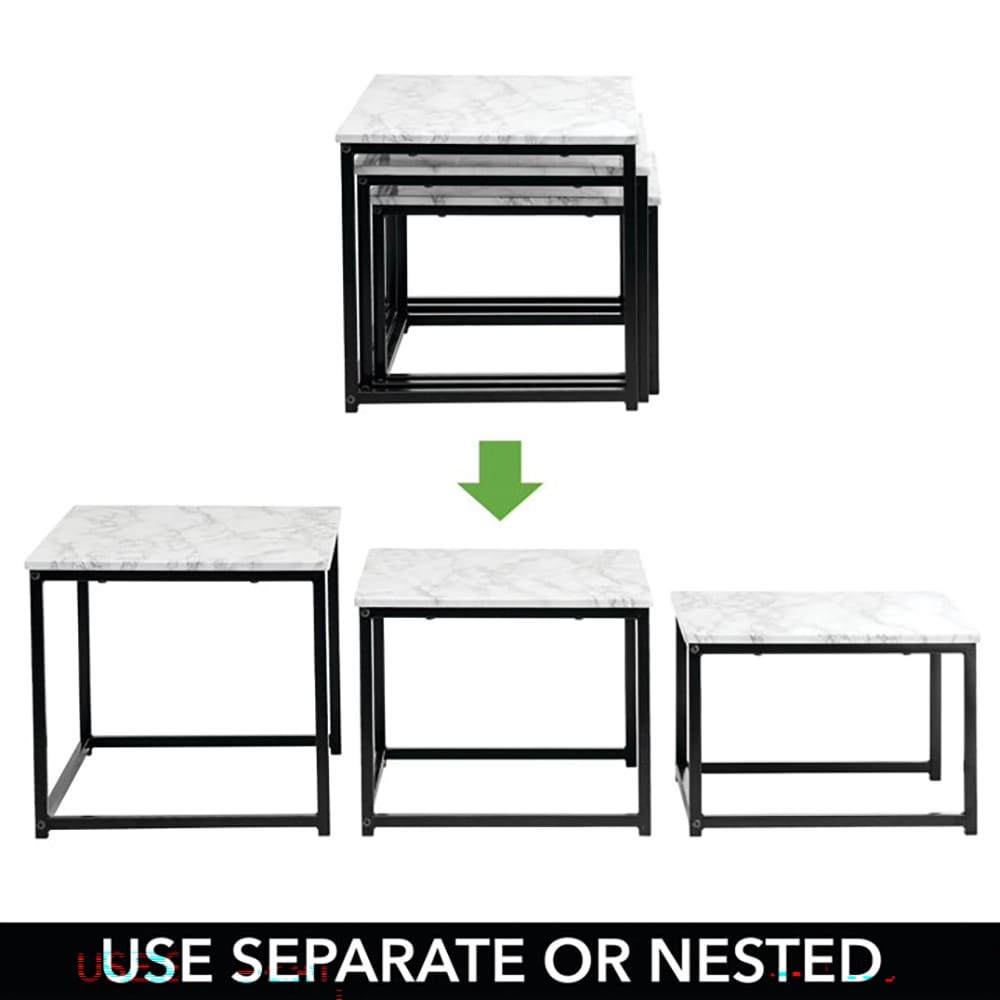 mDesign Modern Nesting Accent Table, Marble/Black, Set of 3