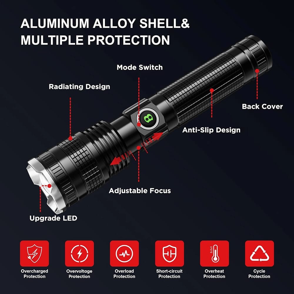 OLDBER USB Rechargeable Flashlight, Black