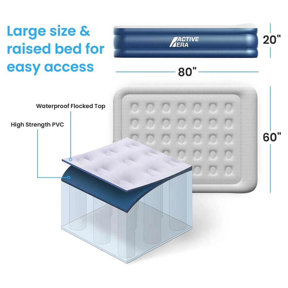 Active Era Premium 20" Air Mattress with Built in Pump, Queen