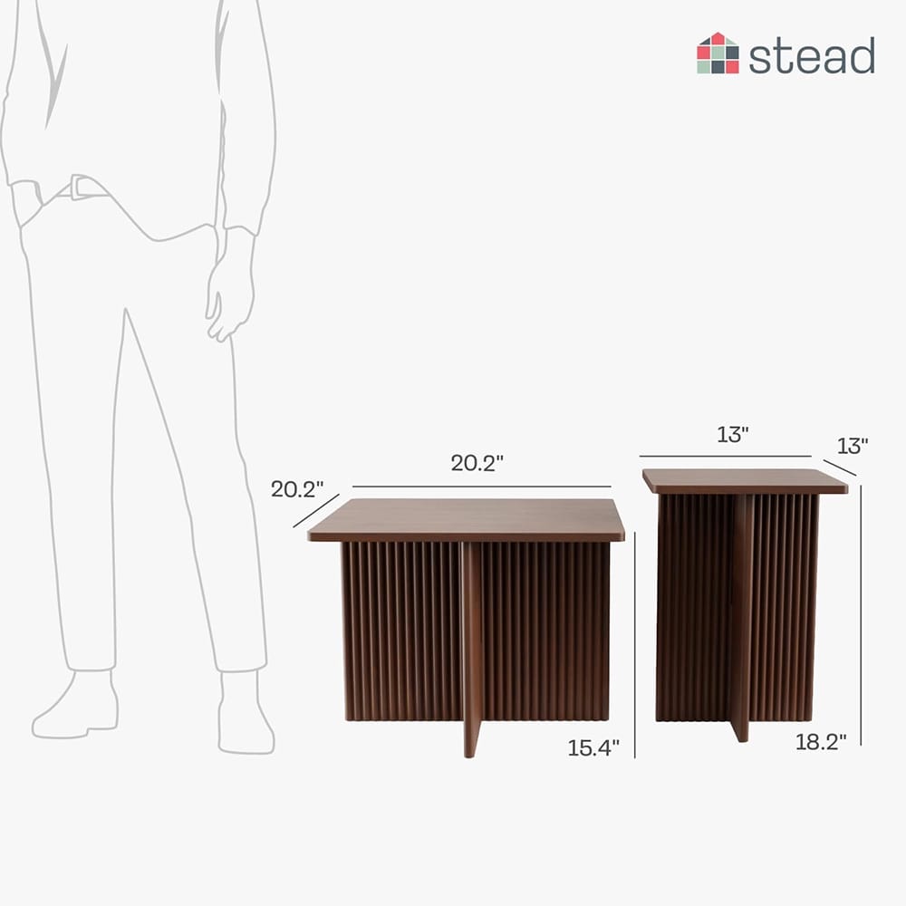 2-Piece Stead Square Fluted Nesting Coffee Table Set, Walnut