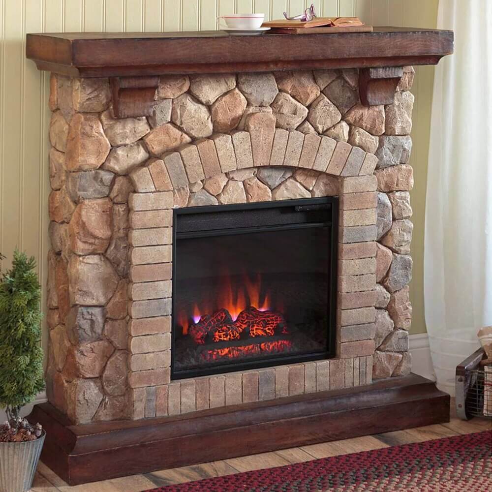 Twin Star Home Tequesta Electric Fireplace Heater, Old World Brown