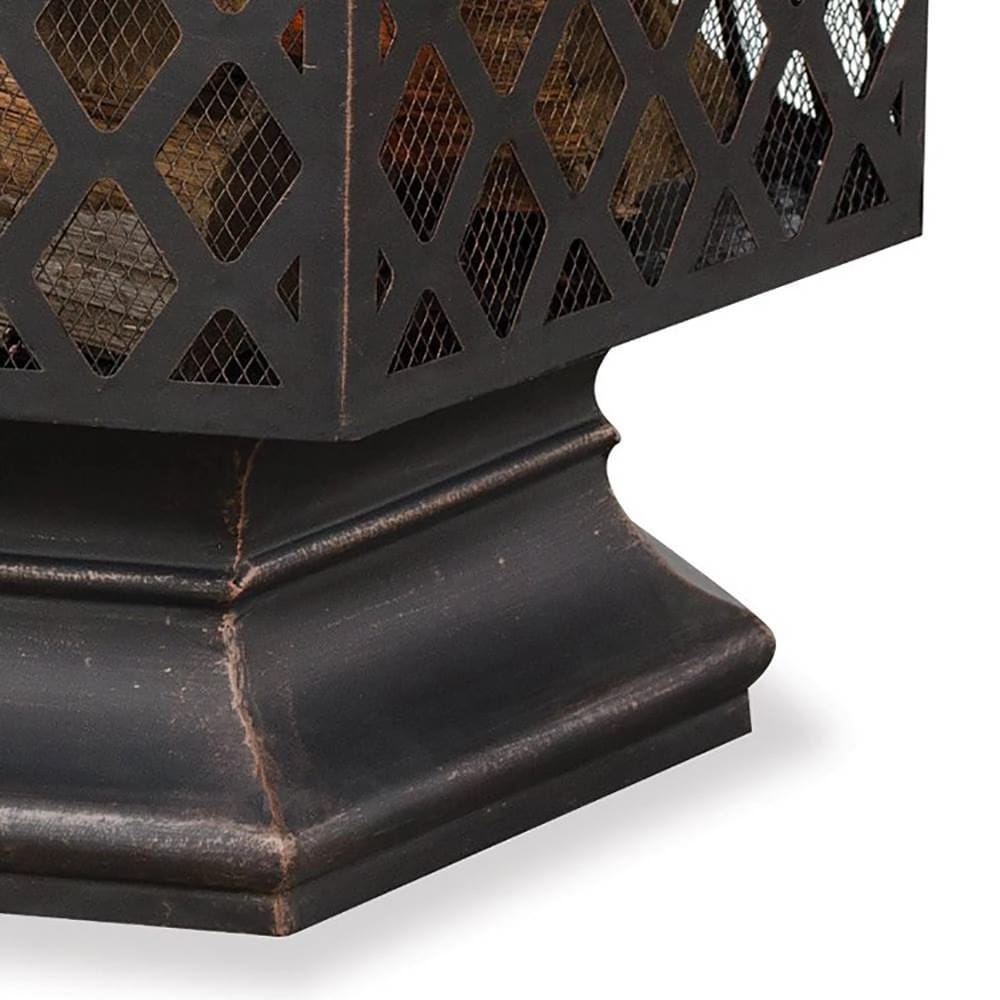 Fire Island 28" Hexagonal Bronze Steel Wood-Burning Fire Pit