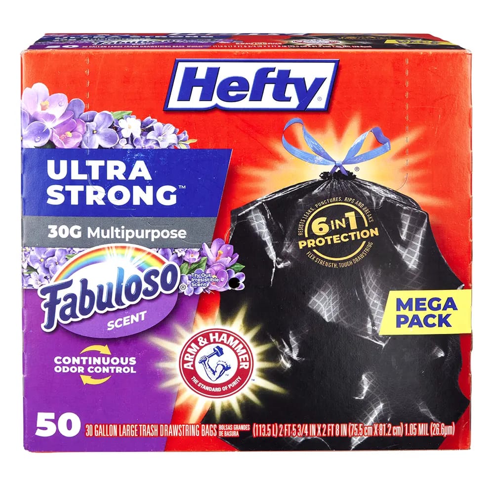 Hefty Ultra Strong Multipurpose Fabuloso 30 Gallon Trash Bags, 50 Count