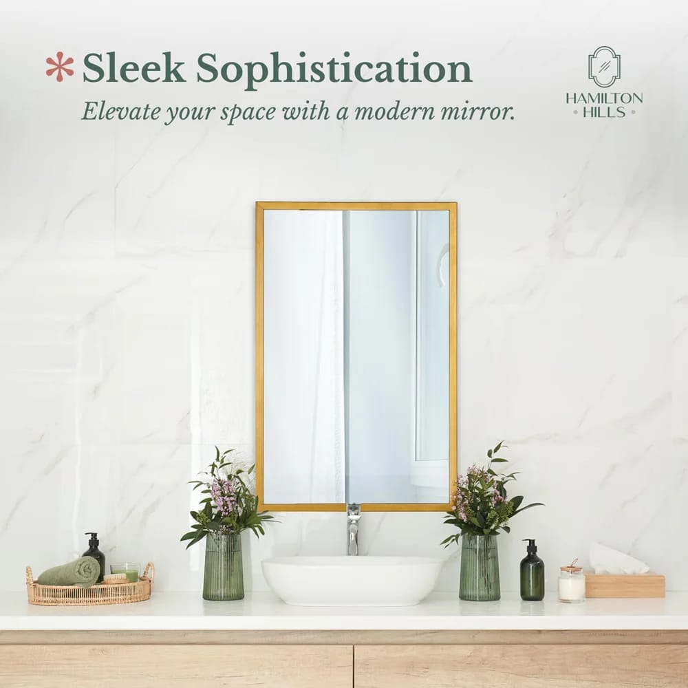 Hamilton Hills Rectangular Wall-Mounted Mirror, Gold, 40" x 30"