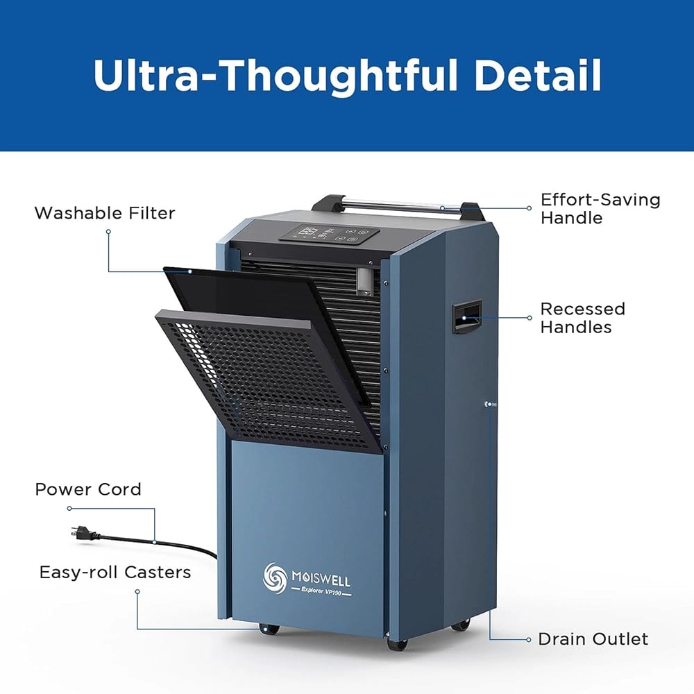Moiswell 190 Pints Commercial Dehumidifier with Pump, Blue