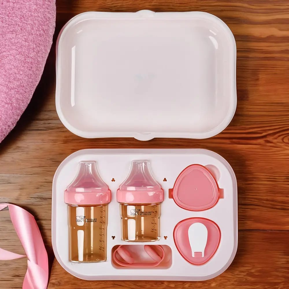 Childlike Behavior Anti-Colic Baby Bottles Set, Pink