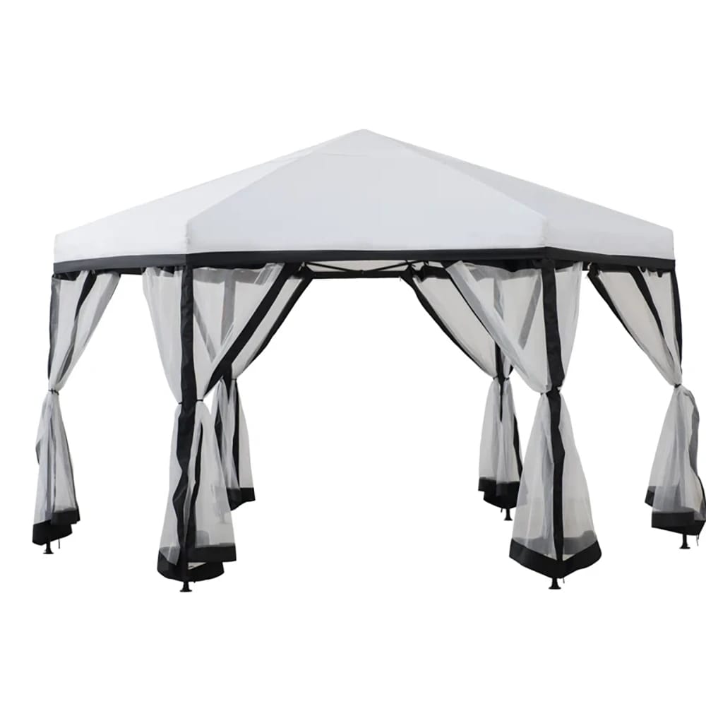 Sunjoy Outdoor 2-Tone Hexagon Pop Up Gazebo, 11' x 11', White/Black