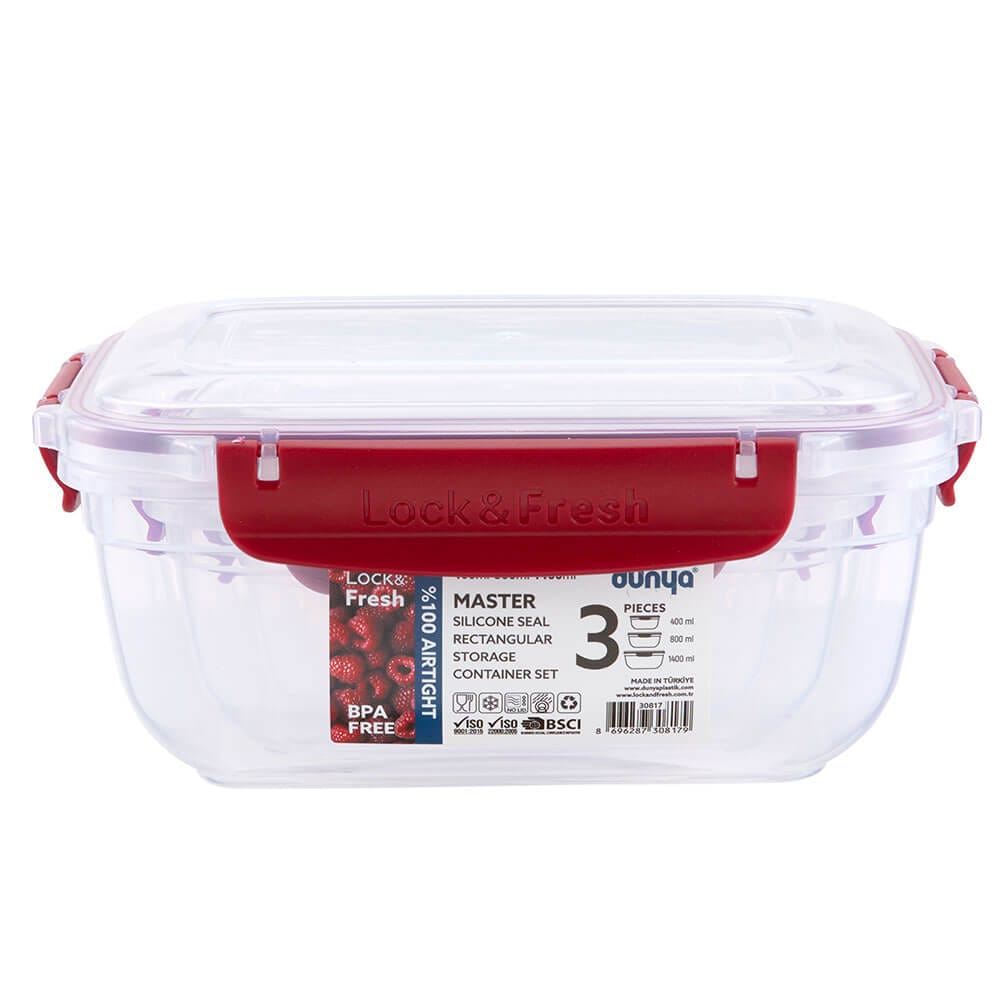 Dunya Lock & Fresh Rectangular Food Storage Container Set, 3 Piece