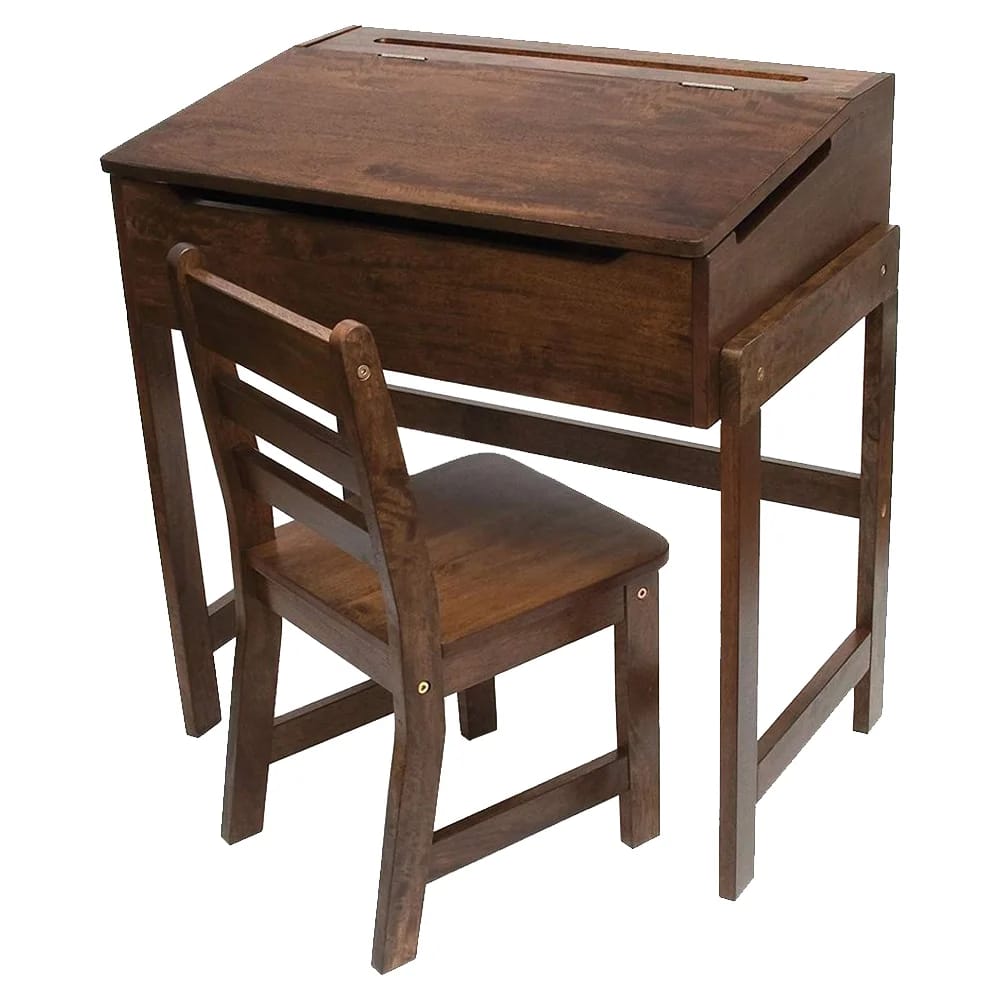 Lipper International Child's Slanted Top Desk & Chair, Walnut Finish