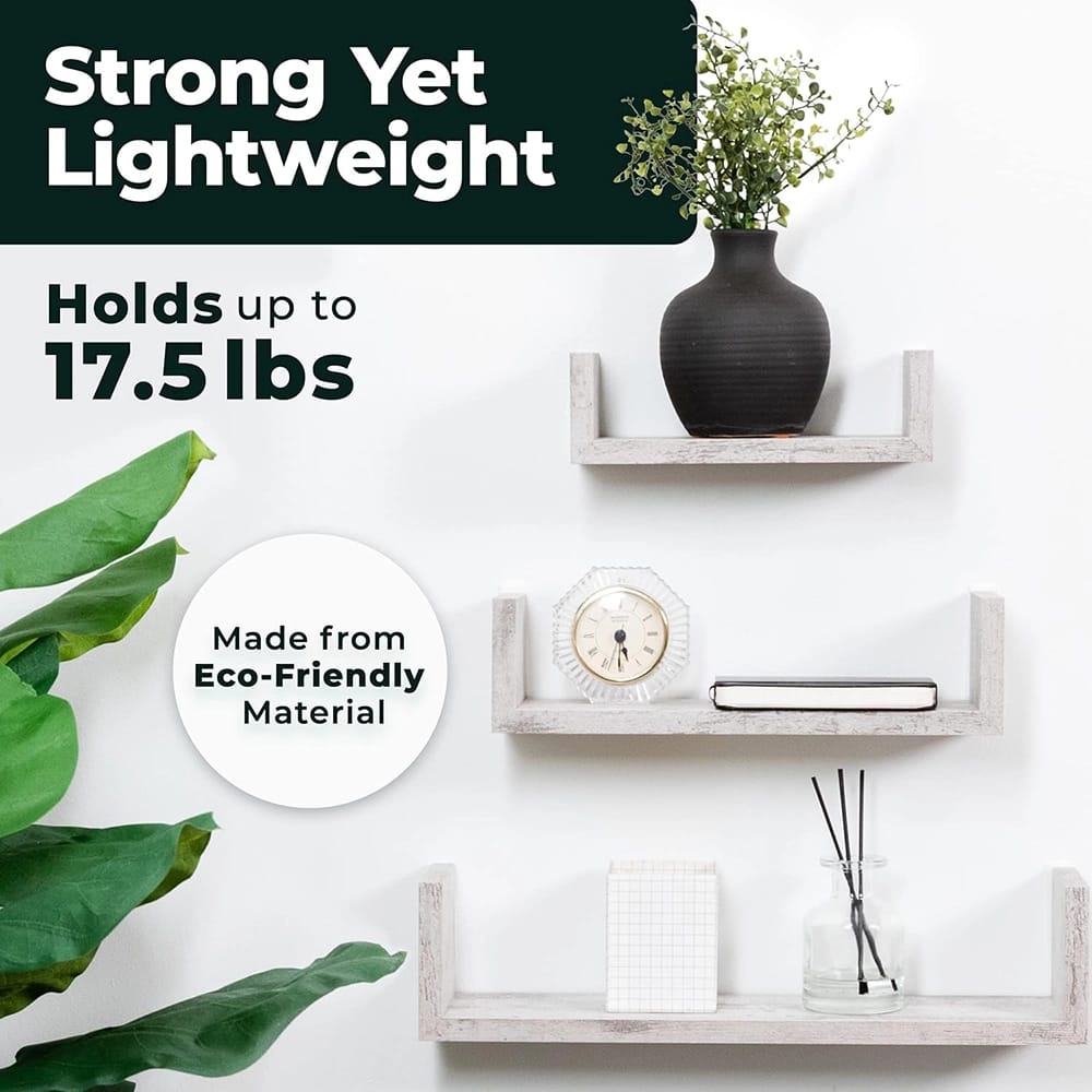 Greenco Floating U Shelves, White, Set of 3