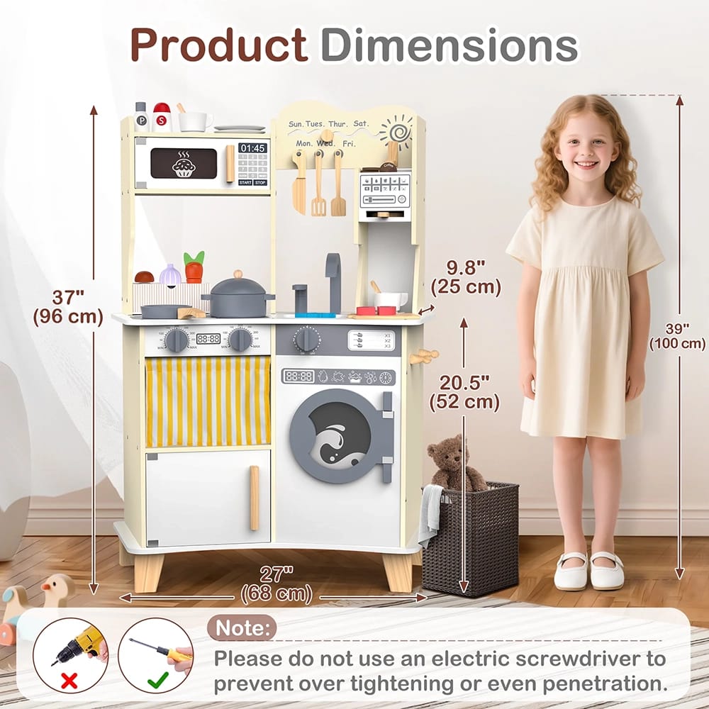 Large Wooden Kids Play Kitchen, Yellow