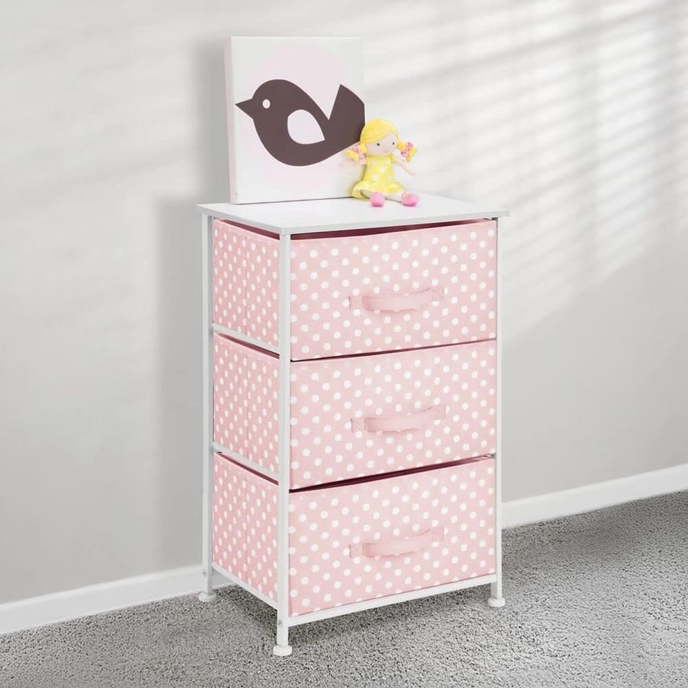mDesign 3 Drawer Fabric Dresser, Pink/Polka Dots