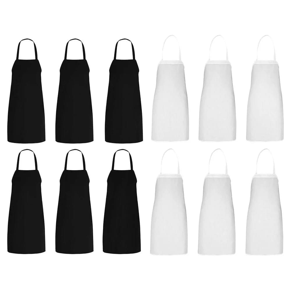 Whole Housewares Kitchen Bib Aprons, Black/White, 12 Pack