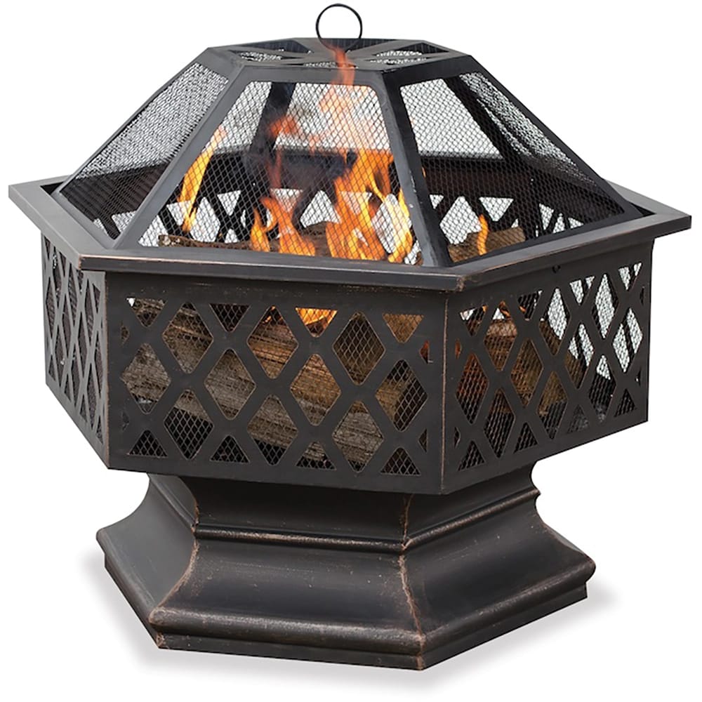Fire Island 28" Hexagonal Bronze Steel Wood-Burning Fire Pit