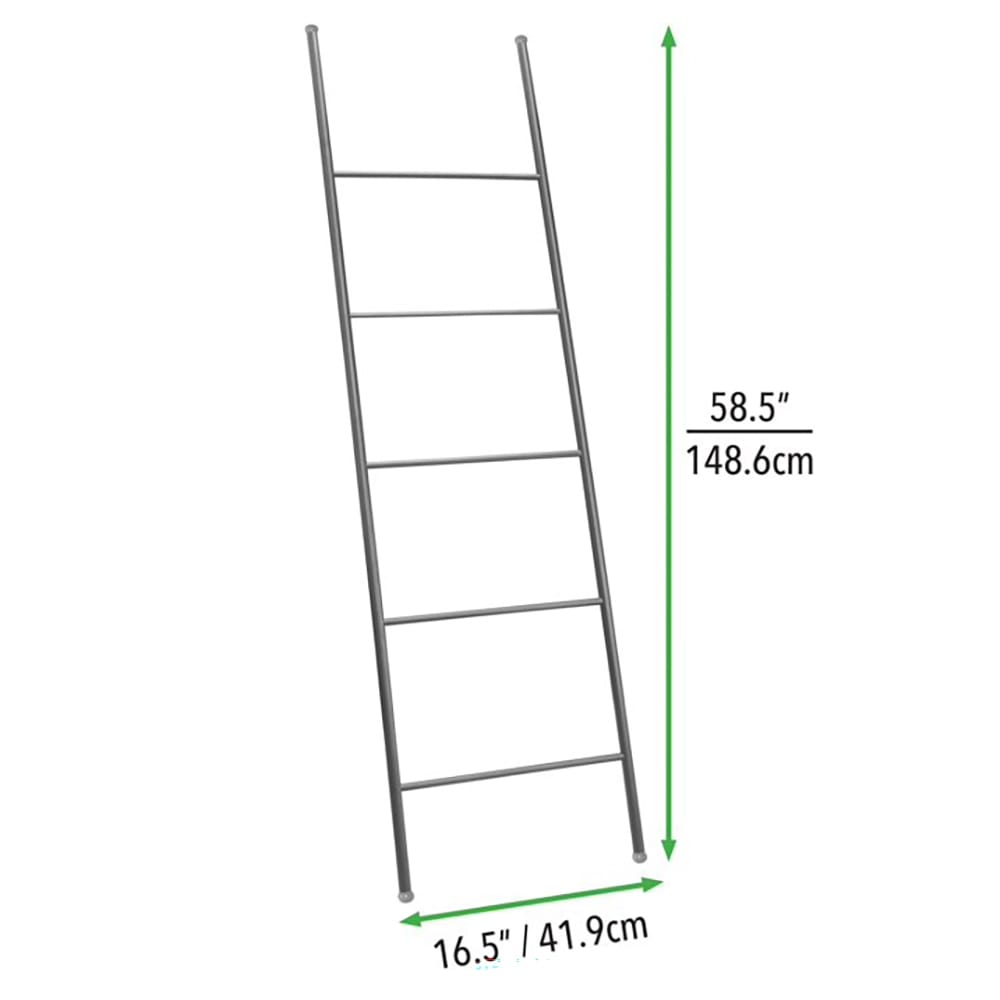 mDesign Metal Blanket & Towel Wall Ladder, Dark Gray
