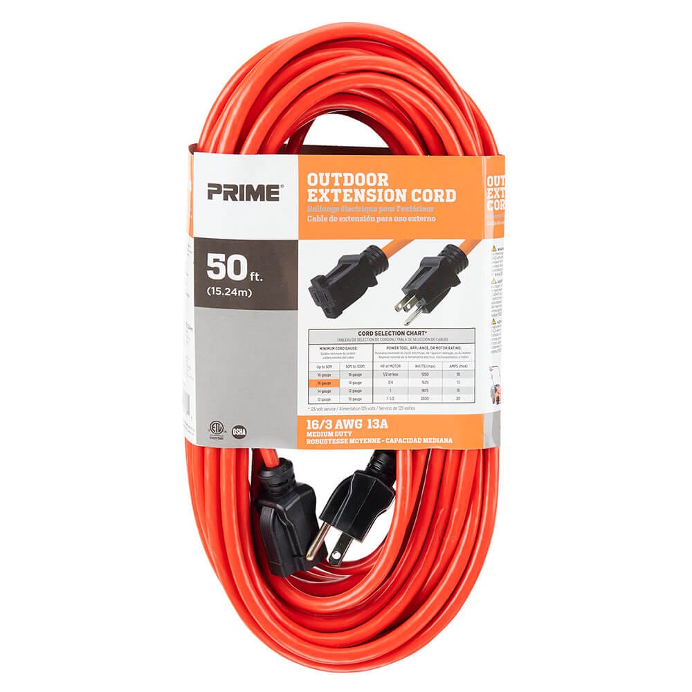 Prime 16/3 Medium-Duty Outdoor Extension Cord, 50'