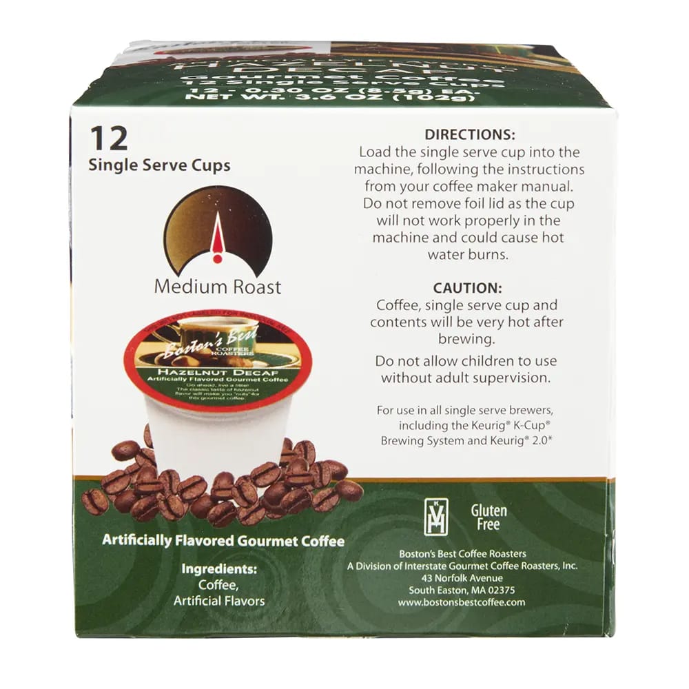 Boston's Best Hazelnut Decaf Coffee Roasters, 12 ct