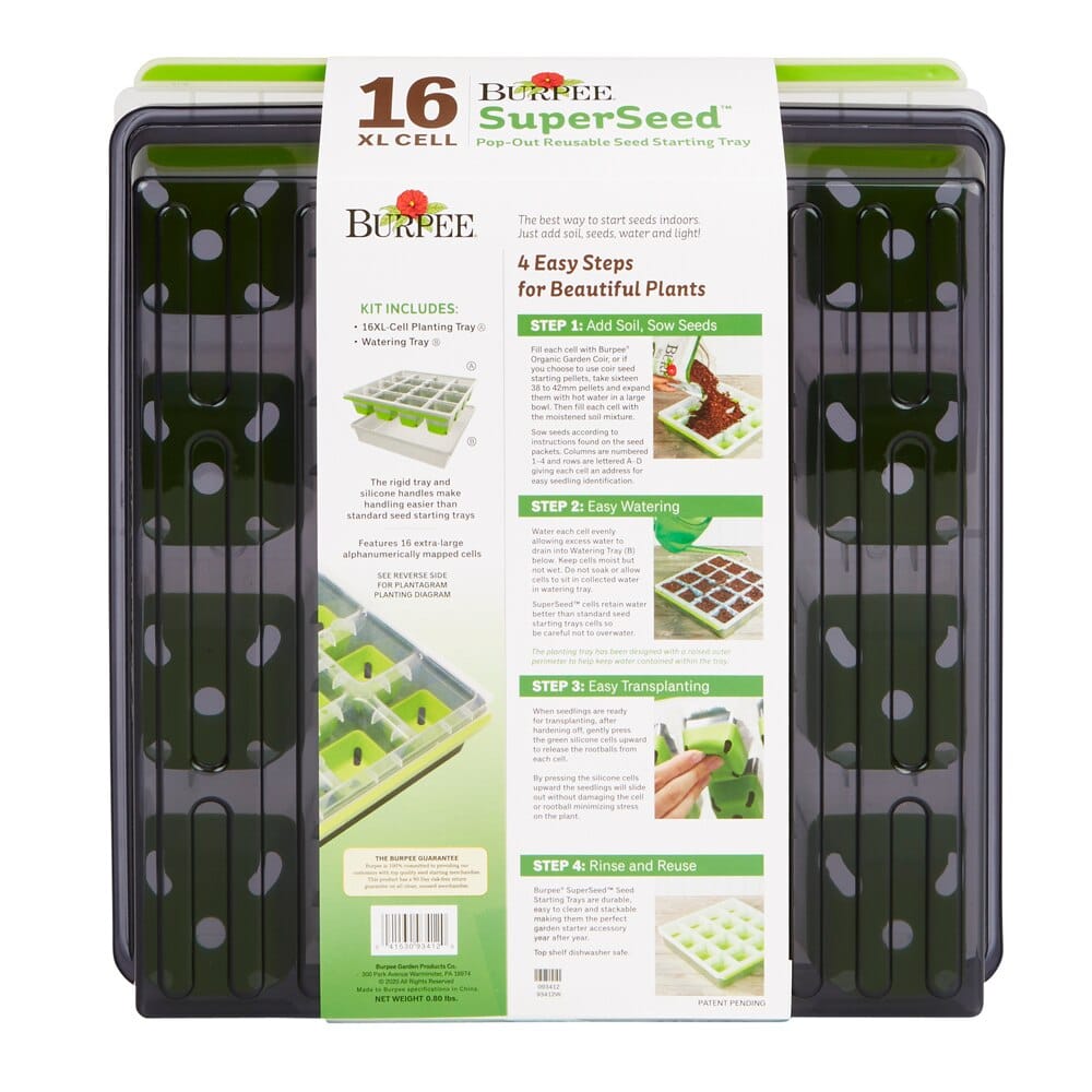 Burpee SuperSeed Pop-Out Reusable Seed Starting Tray, 16XL-Cell