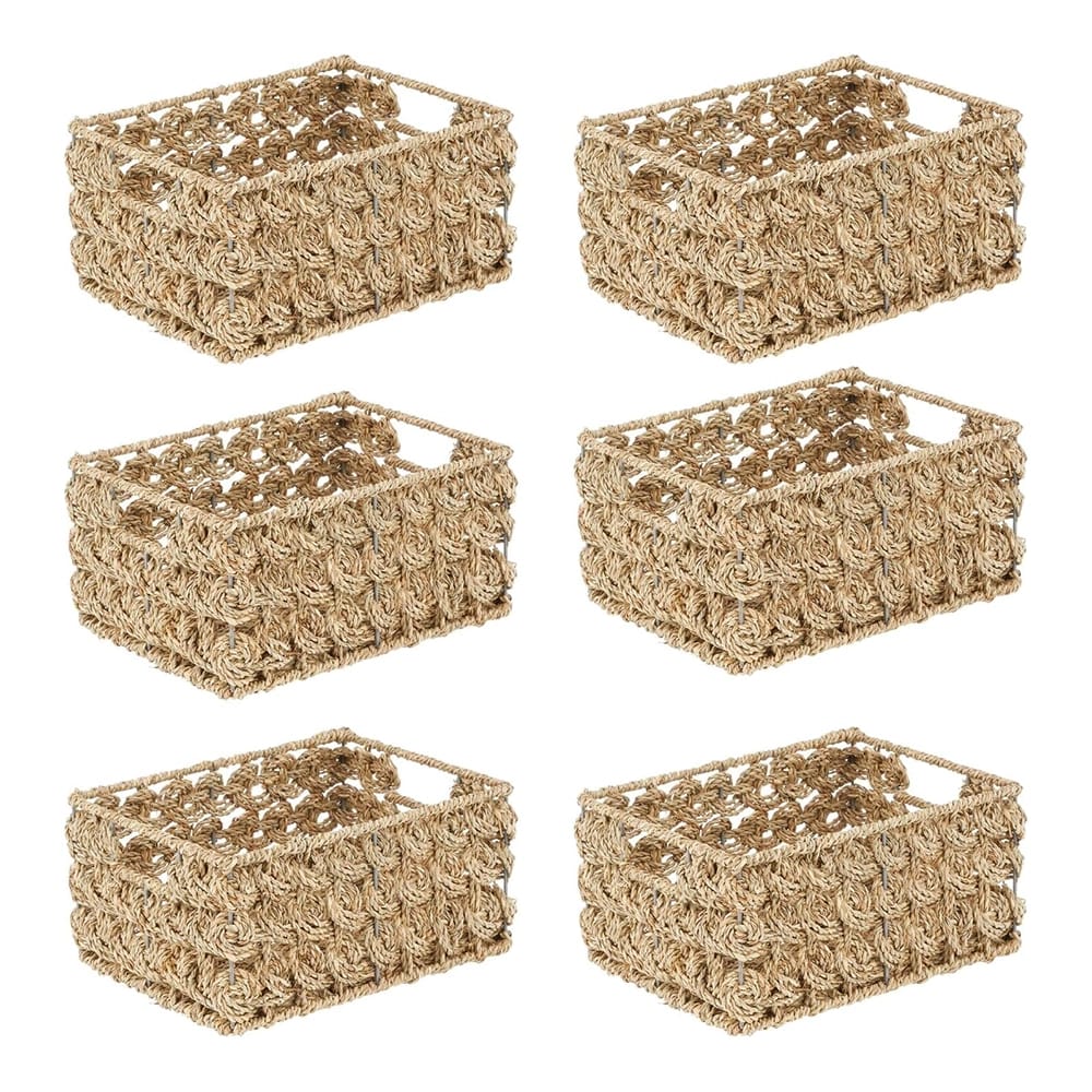 mDesign Woven Seagrass Pantry Organizer Basket, Natural, 6 Pack