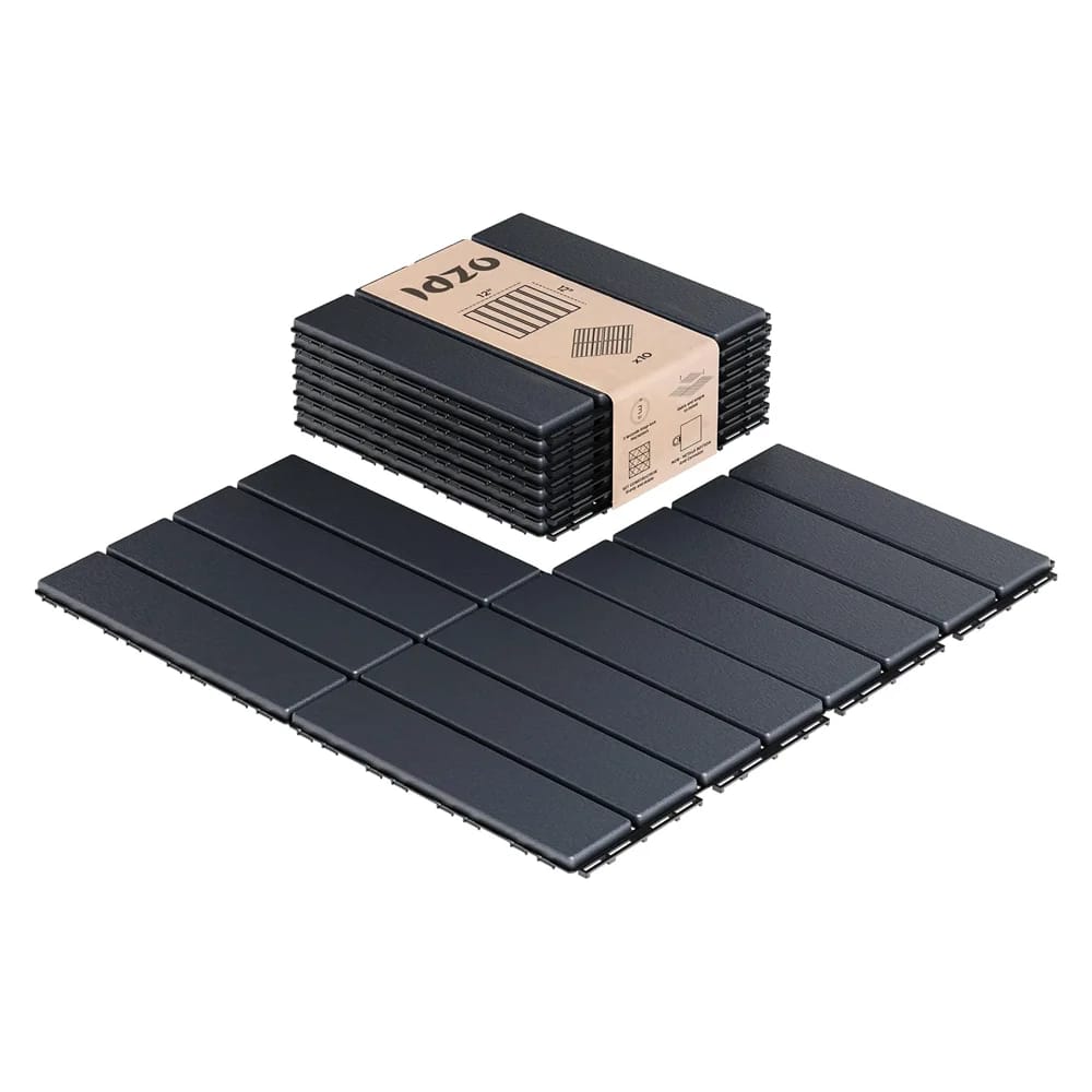 Idzo Plastic Interlocking Deck Tiles, Dark Gray, 9 pk