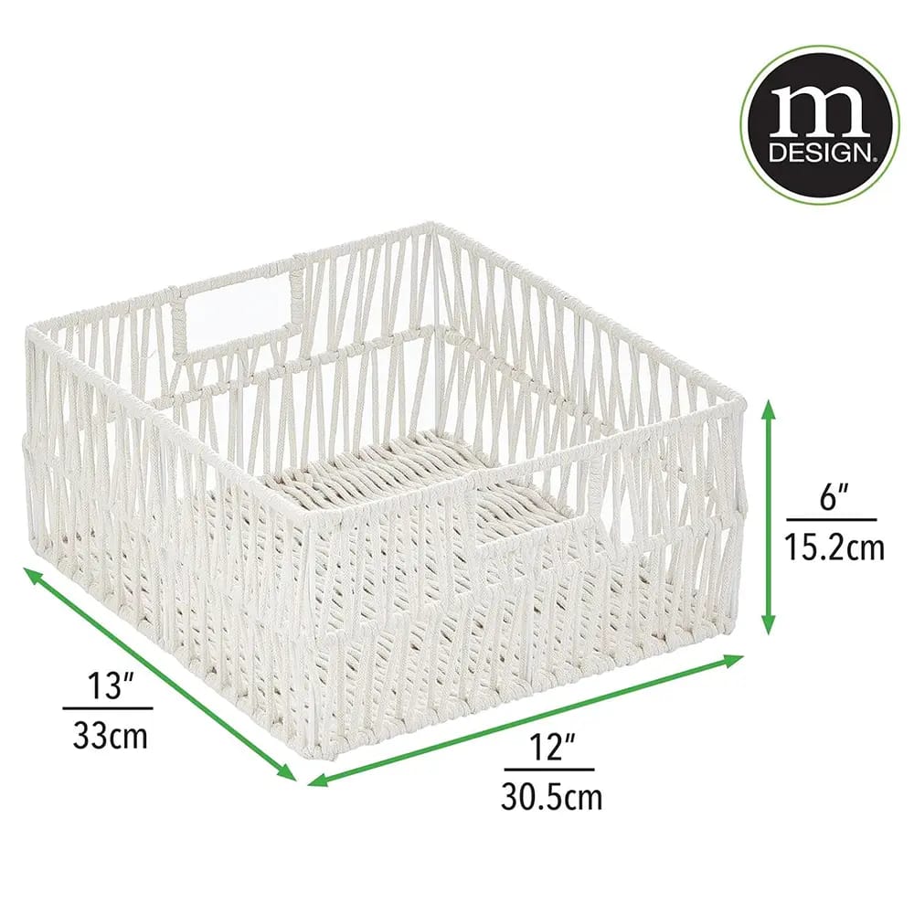 mDesign Cotton Macrame Storage Basket, White, 6 Pack