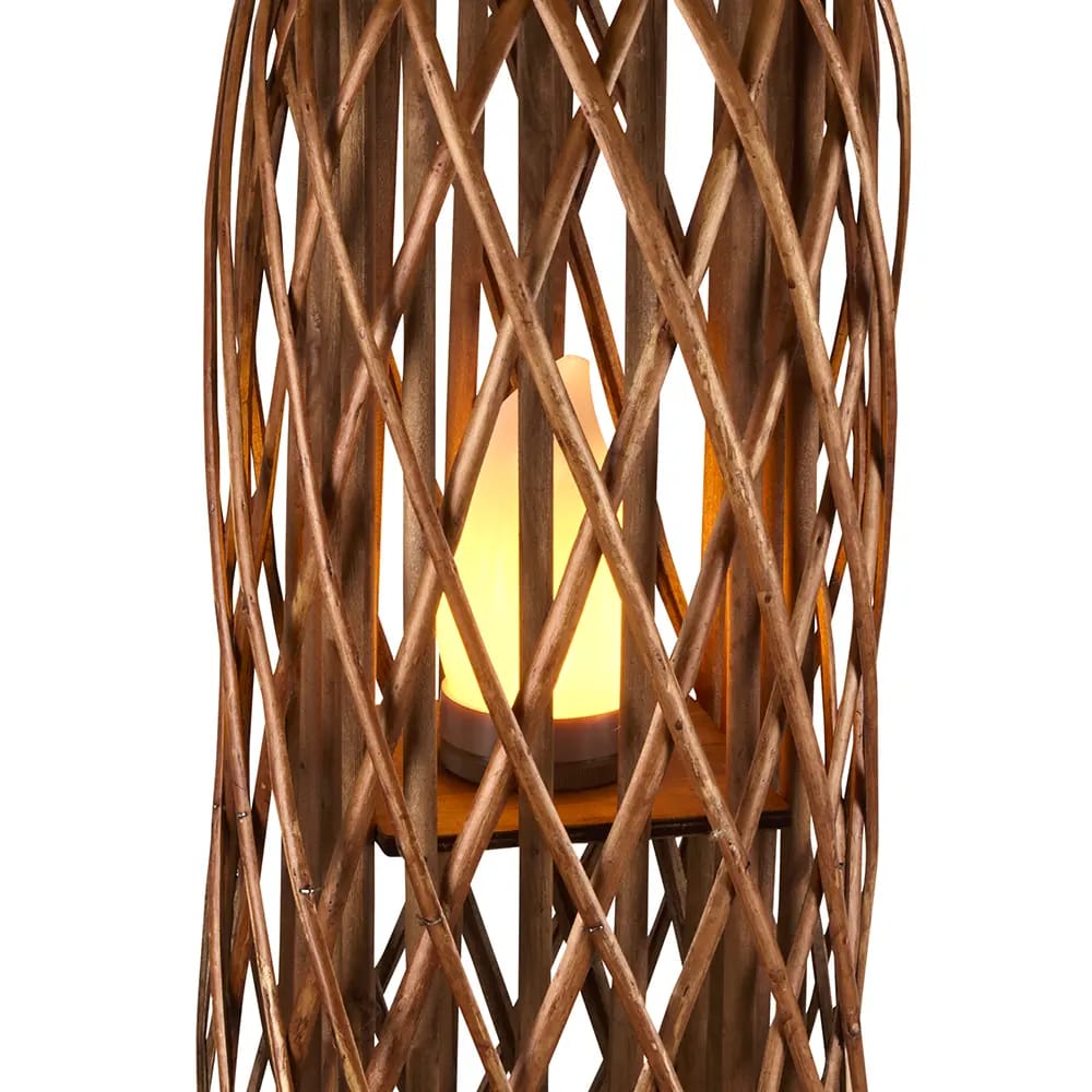 Barbara King Square Wicker Lantern With Remote, Caramel, 28"