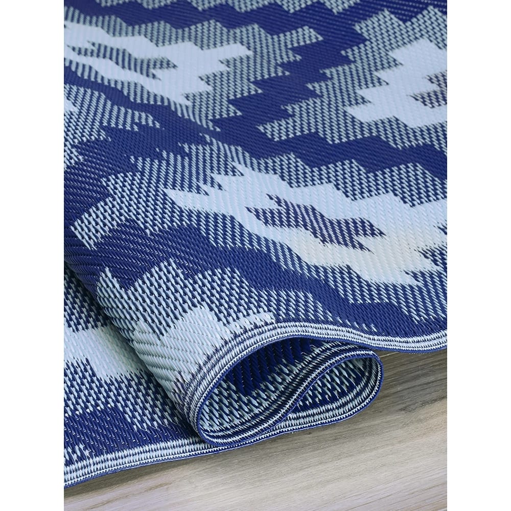 FH Home Reversible Outdoor Area Rug, 5' x 8', Aztec Kilim-Blue Multi