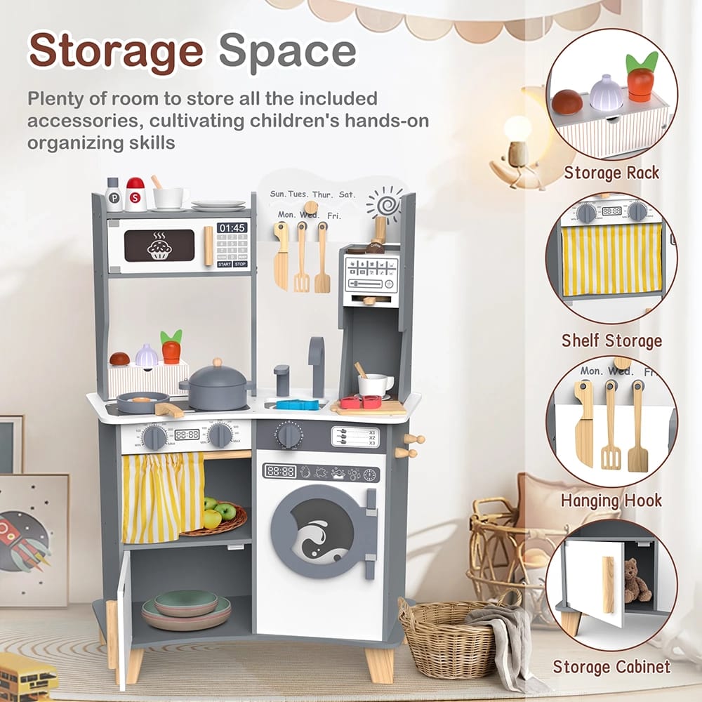 Large Wooden Kids Play Kitchen, Gray