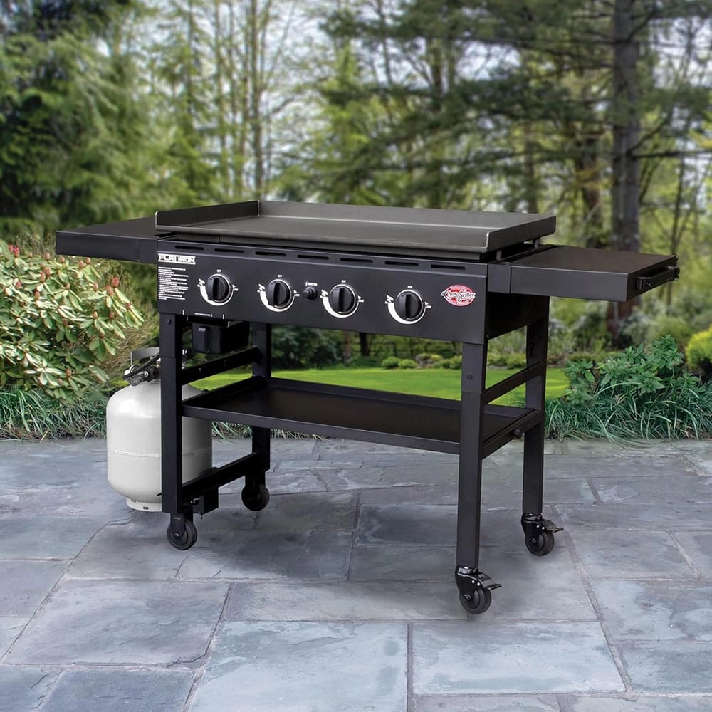 Char-Griller Flat Iron 4-Burner Propane Gas Flat-Top Griddle, Black