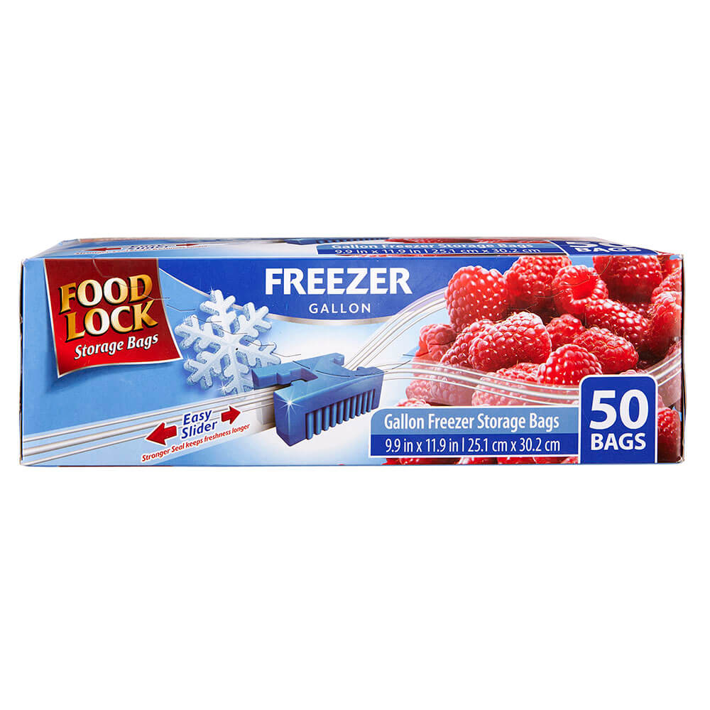 Food Lock Easy Slider Gallon Freezer Storage Bags, 50 Count