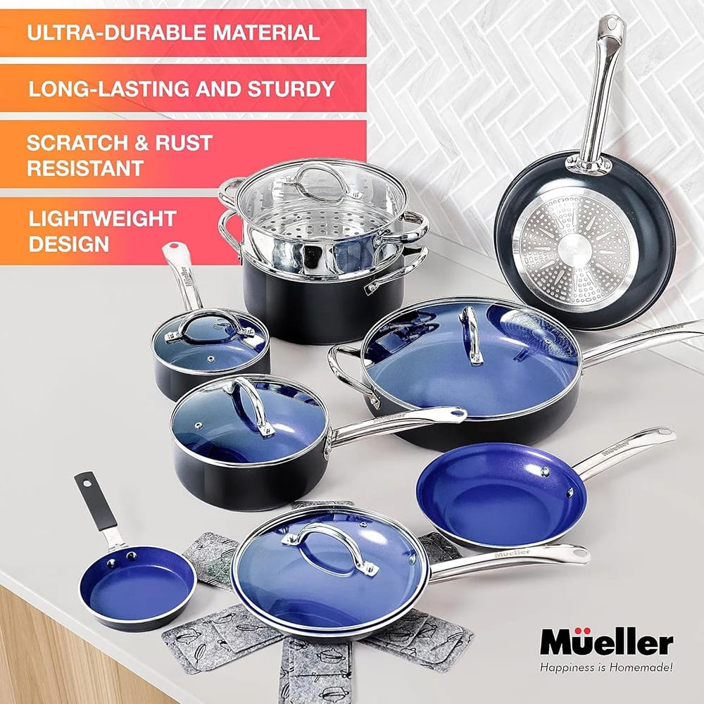 Mueller UltraClad 14-Piece Kitchen Cookware Set, Sapphire