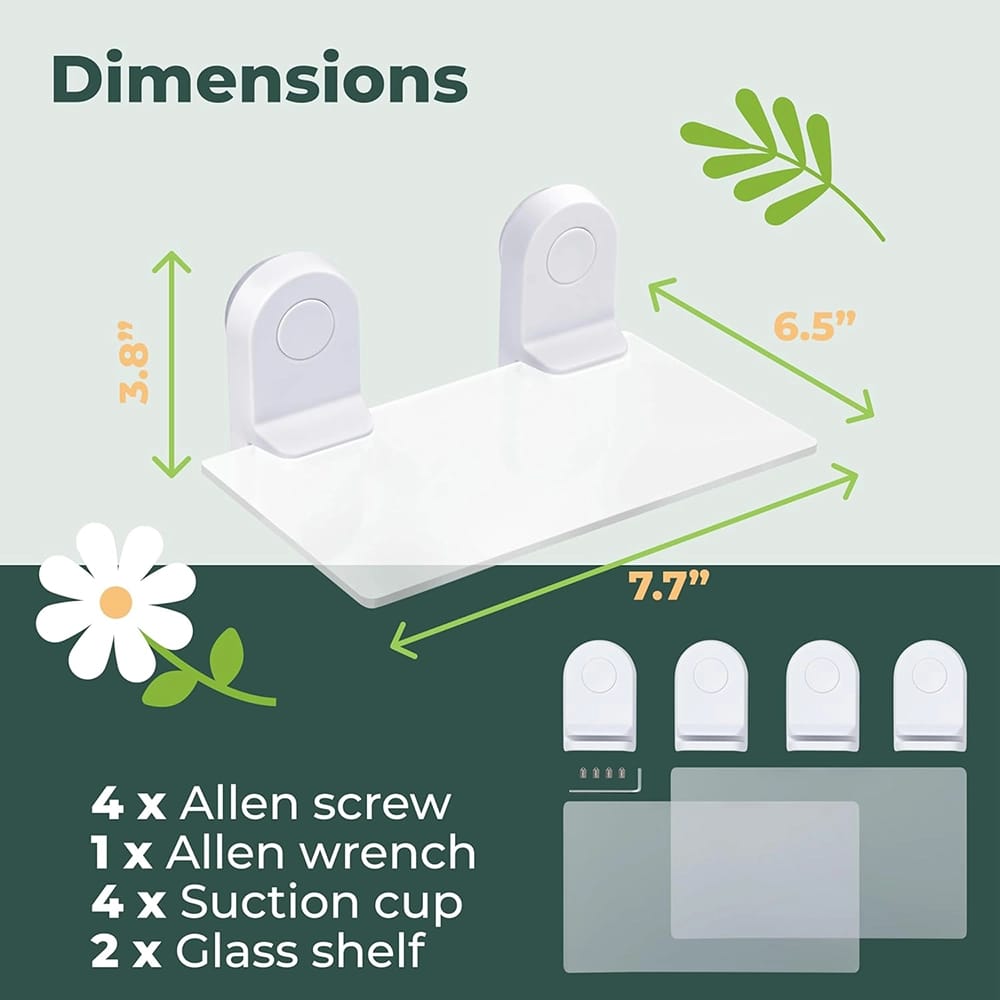 Window Garden Small Suction Cup Window Shelf, White, Set of 2