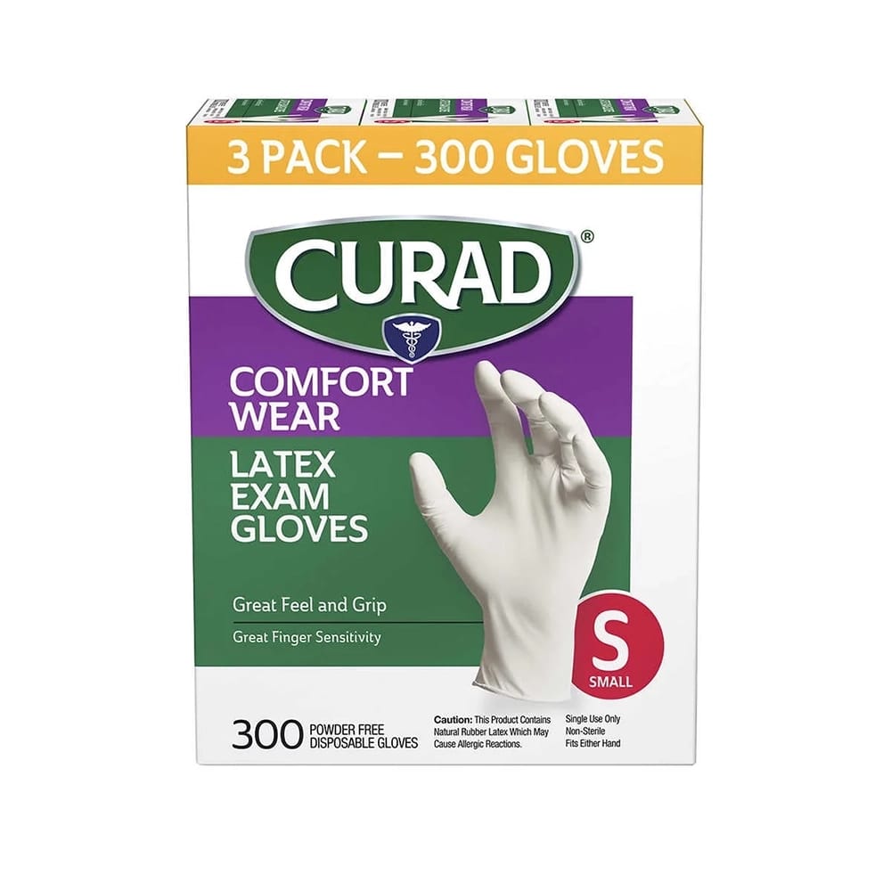 Curad Comfort Wear Latex Exam S Gloves, 300 ct, 3-Pack