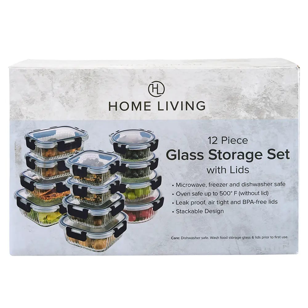 Home Living 12 Piece Glass Navy Storage Set with Lids