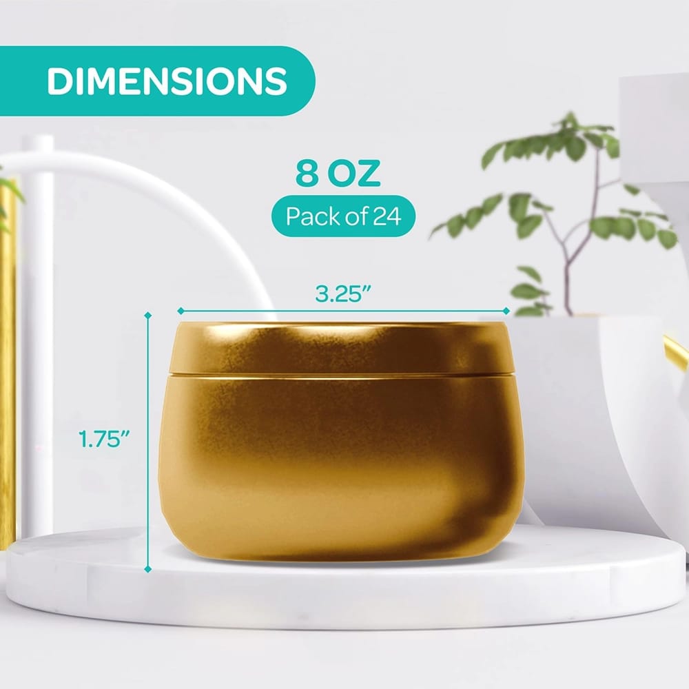 Hearts & Crafts 8 oz. Round Metal Candle Jars with Lids, Gold, 24 Pack