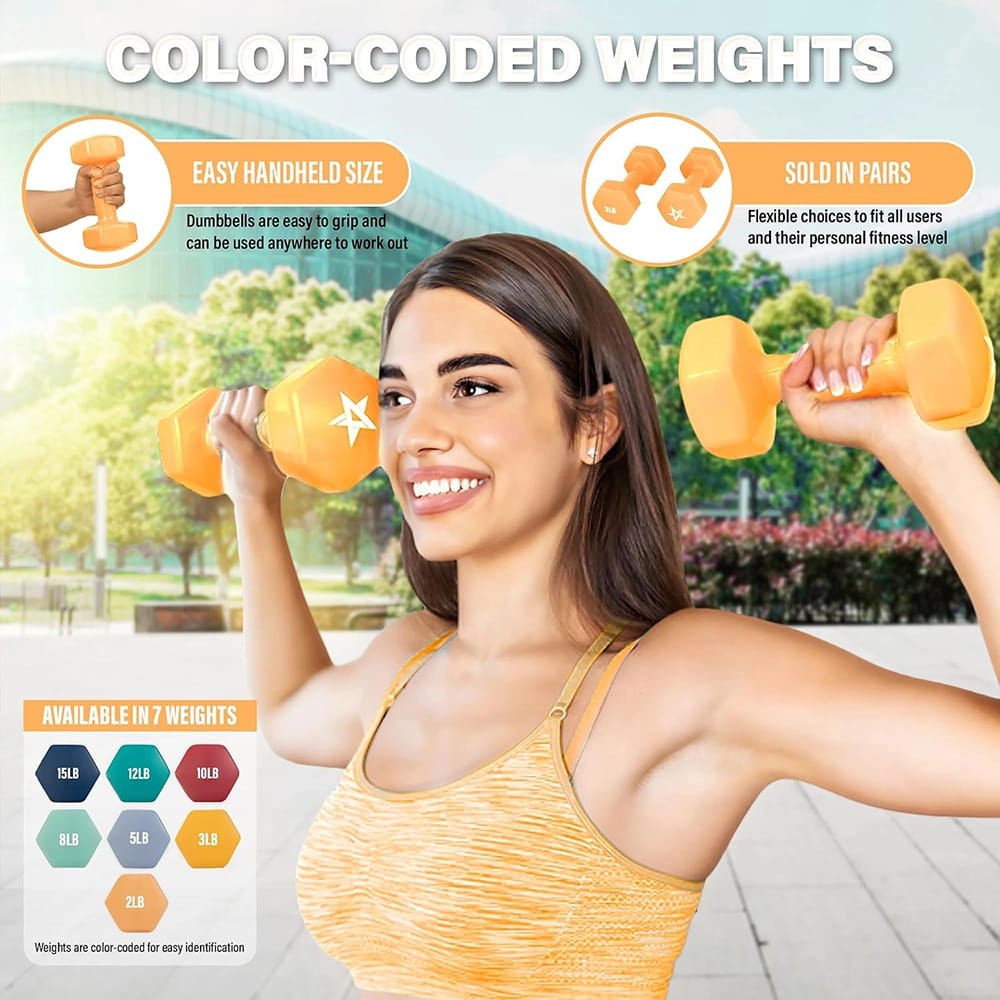 Yes4All Vinyl Coated Dumbbell, Orange, 3 lb
