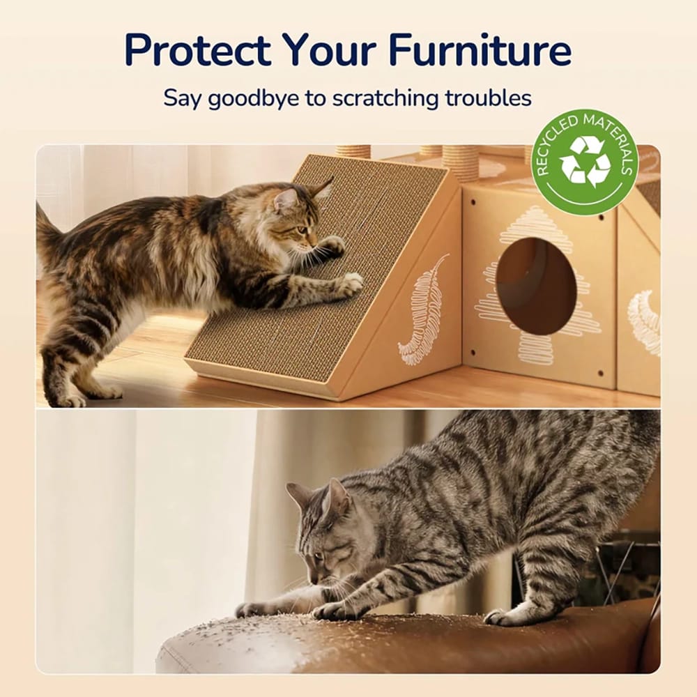 PalNests Small 3-in-1 Modular Cardboard Cat Tree & Scratcher House, Nature