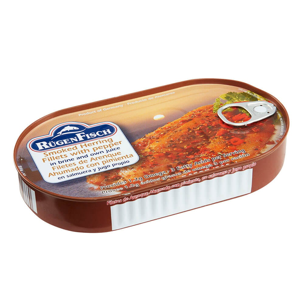 Rugen Fisch Smoked Herring Fillets in Brine with Pepper, 7.05 oz