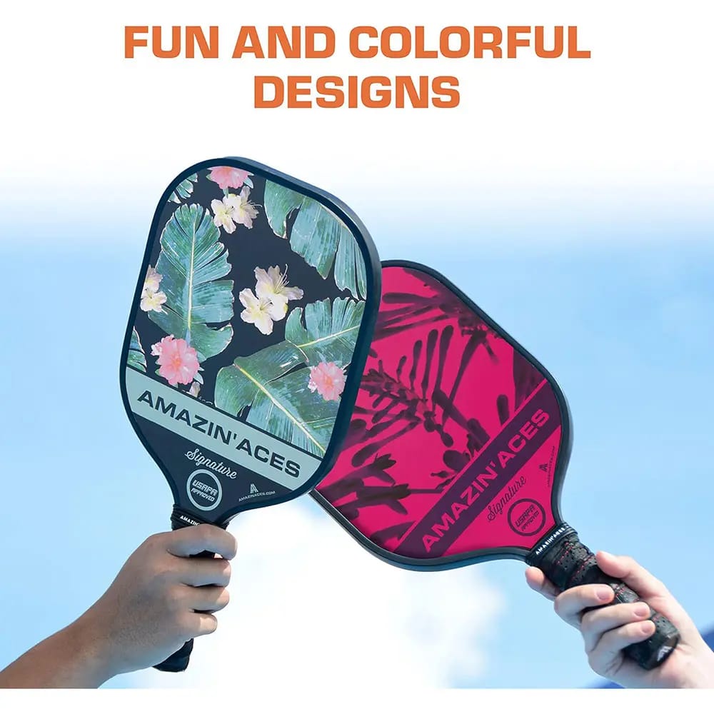 Amazin' Aces Signature Graphite Pickleball Paddle Set, Set of 2, Tropic Green & Electric Pink