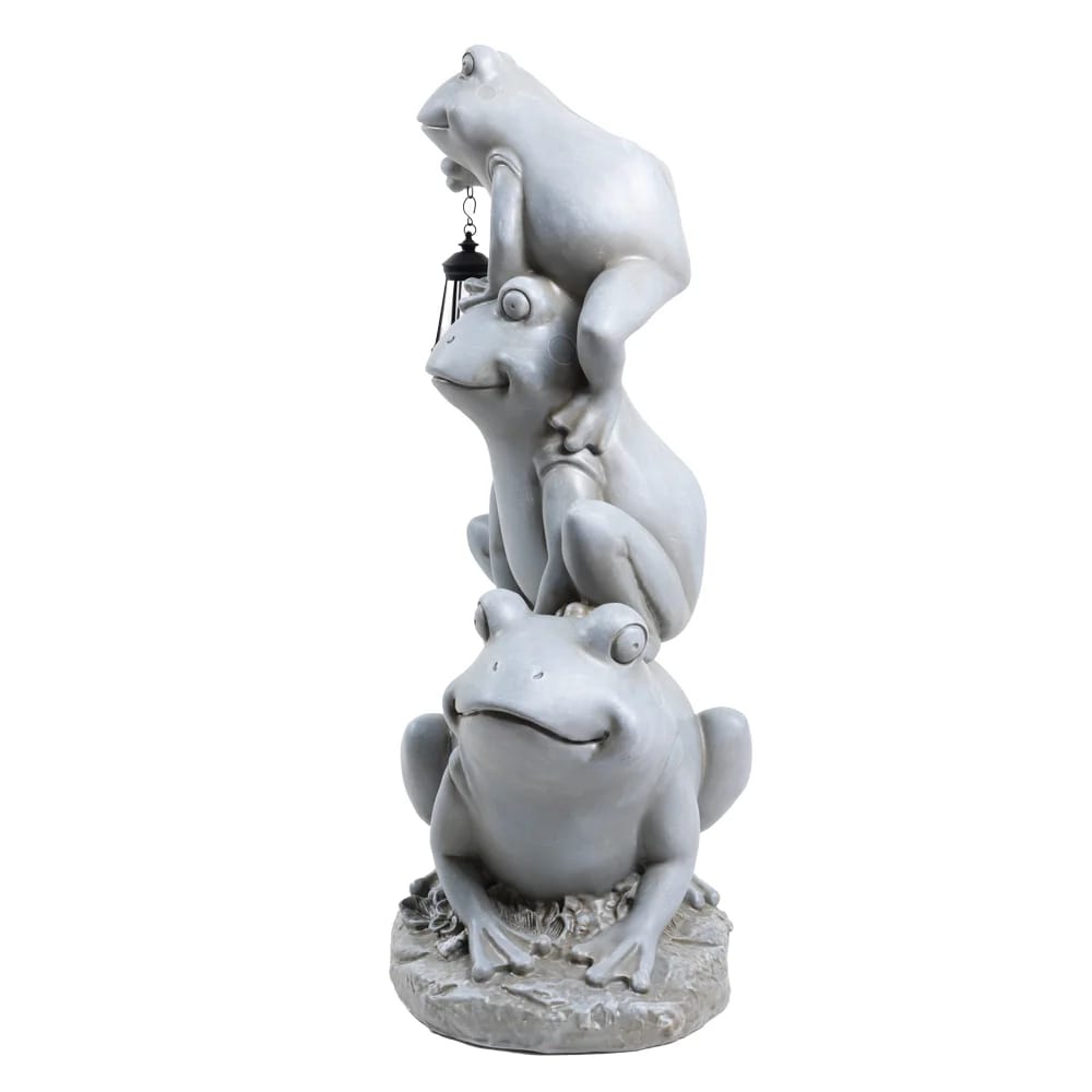 34" Stacked Frogs Solar Garden Statue